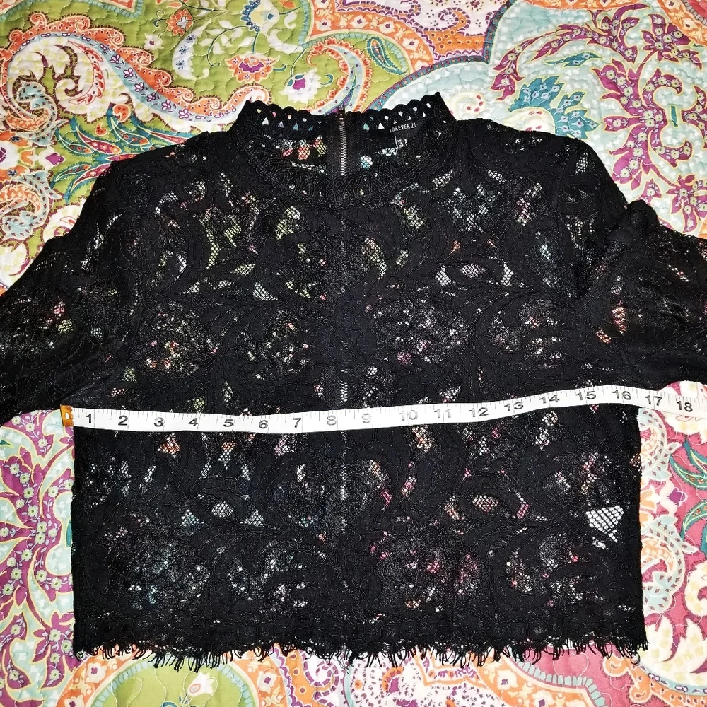 Forever 21 Lace Design Bell Sleeve Crop Top - Picture 6 of 9